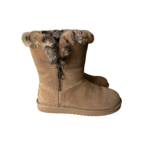 Koolaburra by UGG NEW Aribel Short Amphora Tan Boots Size 9 Suede Leopard Trim - Picture 2 of 8